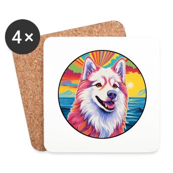 Chien esquimau canadien race coloré dessin animé Waterco - Dessous de verre (lot de 4) - blanc - Devant