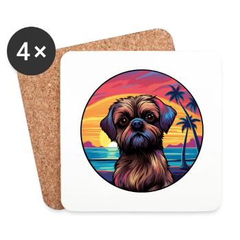 Bruxelles Griffon Chien Race Coloré Cartoon Waterc - Dessous de verre (lot de 4) - blanc - Devant