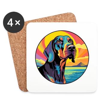 Black And Tan Coonhound Dog Breed Colorful Cartoon - Coasters (set of 4) - white - Front