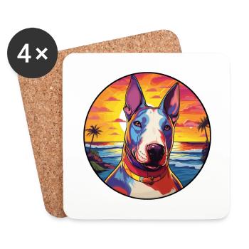 Bull Terrier chien race coloré dessin animé aquarelle - Dessous de verre (lot de 4) - blanc - Devant