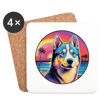 Labrador canadien Husky chien race coloré dessin animé - Dessous de verre (lot de 4) - blanc - Devant