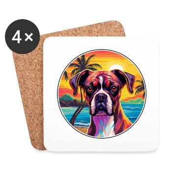 Boxer chien race coloré dessin animé aquarelle - Dessous de verre (lot de 4) - blanc - Devant