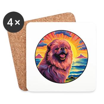 Chow Chow chien race coloré dessin animé aquarelle - Dessous de verre (lot de 4) - blanc - Devant