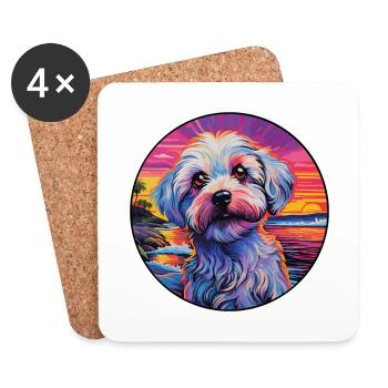 Dandie Dinmont Terrier Dog Breed Colorful Cartoon - Coasters (set of 4) - white - Front