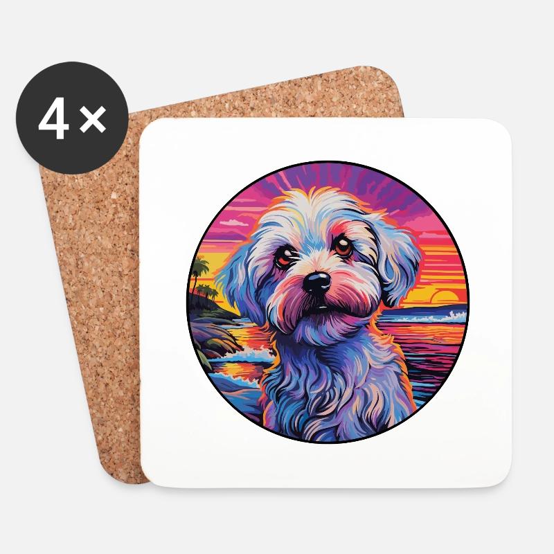 Dandie Dinmont Terrier Hunderasse Bunte Karikatur - Untersetzer (4er-Set) - Weiß