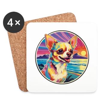 Chihuahua Dog Breed Colorful Cartoon Watercolor - Coasters (set of 4) - white - Front
