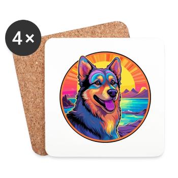 Race de chien de berger croate Eau de dessin animé coloré - Dessous de verre (lot de 4) - blanc - Devant