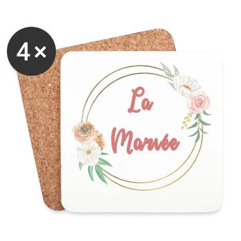 La Mariée - frame or et fleurs - Dessous de verre (lot de 4) - blanc - Devant
