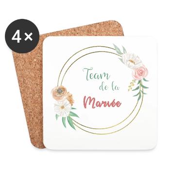 Team de la mariée - frame or et fleurs - Dessous de verre (lot de 4) - blanc - Devant
