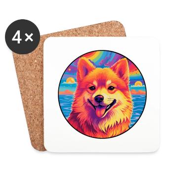 Finnischer Spitz Hunderasse Bunte Karikatur Watercolo - Untersetzer (4er-Set) - Weiß - Vorne