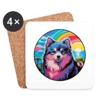 Chien de Laponie finlandais Race de dessin animé coloré Waterc - Dessous de verre (lot de 4) - blanc - Devant