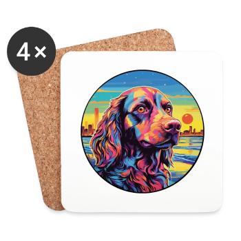 German Spaniel Dog Breed Colorful Cartoon Watercol - Coasters (set of 4) - white - Front