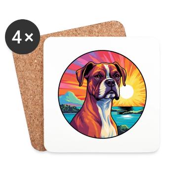 Deutsche Boxerhunderasse buntes Karikatur-Aquarell - Untersetzer (4er-Set) - Weiß - Vorne
