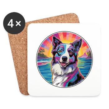 Georgian Shepherd Dog Breed Colorful Cartoon Water - Coasters (set of 4) - white - Front