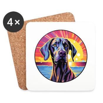 Dogue allemand chien race coloré dessin animé aquarelle - Dessous de verre (lot de 4) - blanc - Devant
