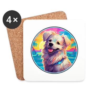 Hygenhund chien race coloré dessin animé aquarelle - Dessous de verre (lot de 4) - blanc - Devant