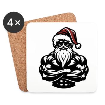 Muskulöser Weihnachtsmann - Fitmas Geschenk - Untersetzer (4er-Set) - Weiß - Vorne