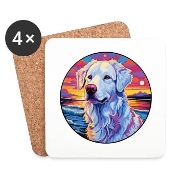 Ungarische Kuvasz Hunderasse Bunte Karikatur Wasserc - Untersetzer (4er-Set) - Weiß - Vorne