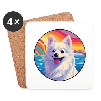 Spitz japonais chien race coloré dessin animé watercol - Dessous de verre (lot de 4) - blanc - Devant