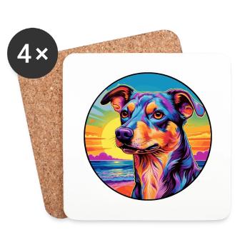 Hare Indian Dog Breed Colorful Cartoon Watercolor - Coasters (set of 4) - white - Front