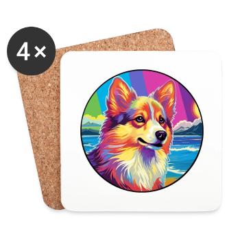 Icelandic Sheepdog Dog Breed Colorful Cartoon Wate - Coasters (set of 4) - white - Front