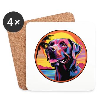 Labrador chien race coloré dessin animé aquarelle - Dessous de verre (lot de 4) - blanc - Devant