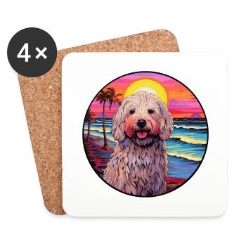 Komondor Hunderasse buntes Karikatur-Aquarell - Untersetzer (4er-Set) - Weiß - Vorne