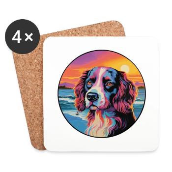 Landseer chien race coloré dessin animé aquarelle - Dessous de verre (lot de 4) - blanc - Devant
