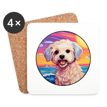 Maltipoo chien race coloré dessin animé aquarelle - Dessous de verre (lot de 4) - blanc - Devant