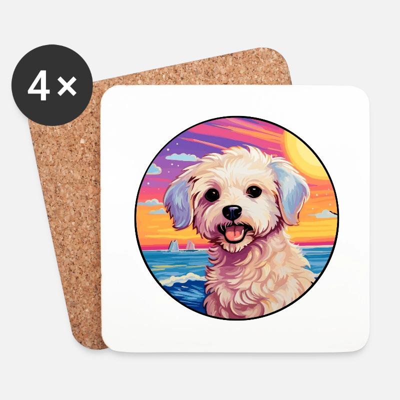 Maltipoo Hunderasse Buntes Karikatur-Aquarell - Untersetzer (4er-Set) - Weiß