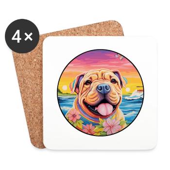 Miniature Shar Pei chien race coloré dessin animé Wate - Dessous de verre (lot de 4) - blanc - Devant