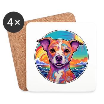 Chien d’Asie Moyenne Ovtcharka Race Coloré Dessin Animé - Dessous de verre (lot de 4) - blanc - Devant