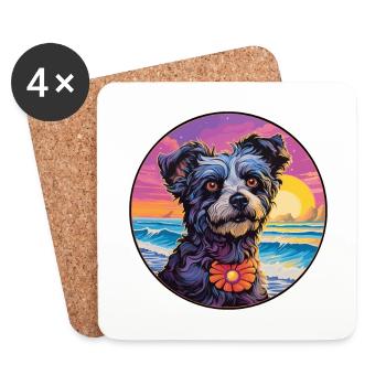 Mudi Chien Race Coloré Dessin Animé Aquarelle - Dessous de verre (lot de 4) - blanc - Devant