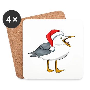 Mouette avec bonnet de Père Noël - Dessous de verre (lot de 4) - blanc - Devant