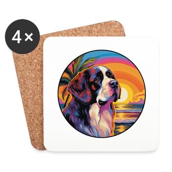 Saint Bernard chien race coloré dessin animé Watercolo - Dessous de verre (lot de 4) - blanc - Devant