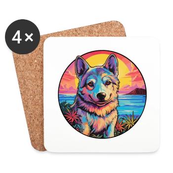 Tamaskan Dog Breed Colorful Cartoon Watercolor - Coasters (set of 4) - white - Front