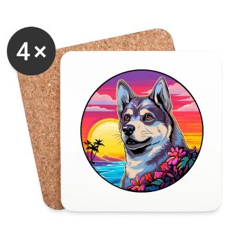 Swedish Elkhound Dog Breed Colorful Cartoon Waterc - Coasters (set of 4) - white - Front