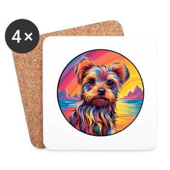 Yorkshire Terrier Dog Breed Colorful Cartoon Water - Coasters (set of 4) - white - Front