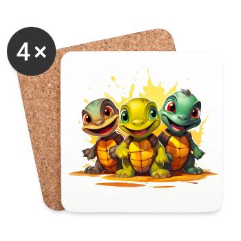 Escouade de bébés tortues - Dessous de verre (lot de 4) - blanc - Devant