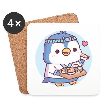 Niedlicher blauer Pinguin-Sushi-Koch - Untersetzer (4er-Set) - Weiß - Vorne
