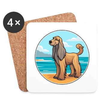 Lévrier afghan chien race Cartoon Kawaii Clipart chien - Dessous de verre (lot de 4) - blanc - Devant