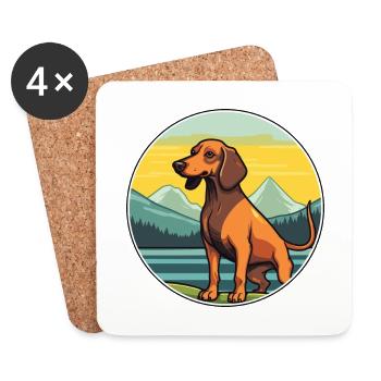 Alpine Dachsbracke chien race dessin animé Kawaii chien - Dessous de verre (lot de 4) - blanc - Devant