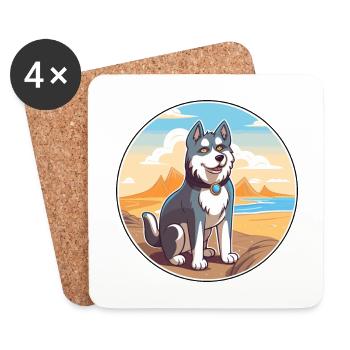 Alaskan Husky chien race Cartoon Kawaii Clipart chien - Dessous de verre (lot de 4) - blanc - Devant