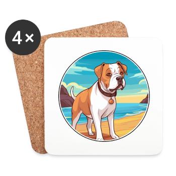 Amerikanische Bulldogge Hund Rasse Cartoon Kawaii Clipart - Untersetzer (4er-Set) - Weiß - Vorne