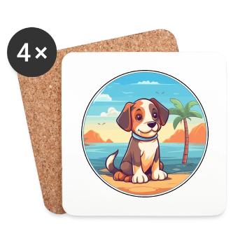 Aidi Dog Breed Cartoon Kawaii Clipart Watercolor - Coasters (set of 4) - white - Front