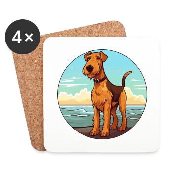 Airedale Terrier Hund Rasse Cartoon Kawaii Clipart - Untersetzer (4er-Set) - Weiß - Vorne