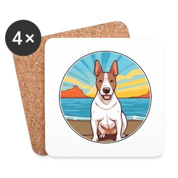Bull Terrier chien race Cartoon Kawaii Clipart chien - Dessous de verre (lot de 4) - blanc - Devant