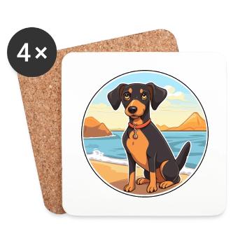 Black Tan chien race dessin animé Kawaii Clipart chien animal de compagnie - Dessous de verre (lot de 4) - blanc - Devant