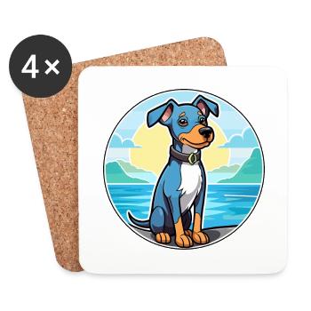 Blau Paul Terrier Hund Rasse Cartoon Kawaii Clipart - Untersetzer (4er-Set) - Weiß - Vorne