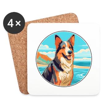 Böhmischer Schäferhund, Rasse, Cartoon, Kawaii, Clipart - Untersetzer (4er-Set) - Weiß - Vorne